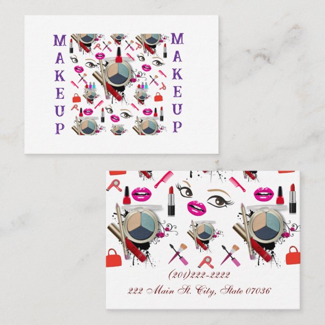 Business Cards, Makeup Purple White Business Cards Visitkort (Fram/baksida)