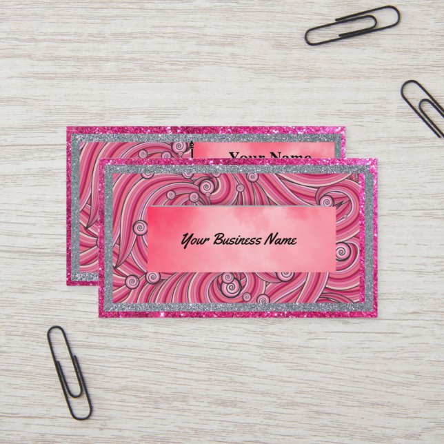 Business Cards Pink Sparkle & Grey  Visitkort (Fram/Back In Situ)