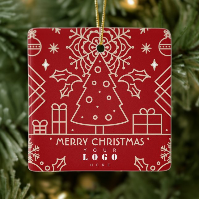 Business Company logo Merry Christmas Red Gold Art Julgransprydnad Keramik (Skapare uppladdad)