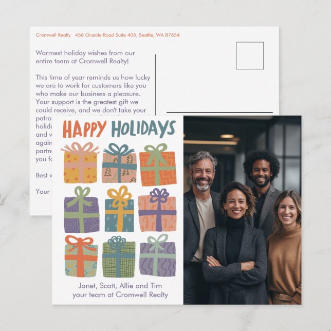Business Corporate Christmas Holiday CUSTOM Photo  Vykort (Fram/baksida)