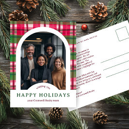 Business Corporate Holiday Plaid CUSTOM Arch PHOTO Vykort