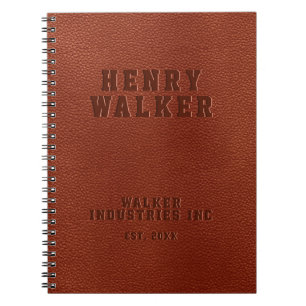 Business Embossed Personlig Brown Vegan Leather Anteckningsbok
