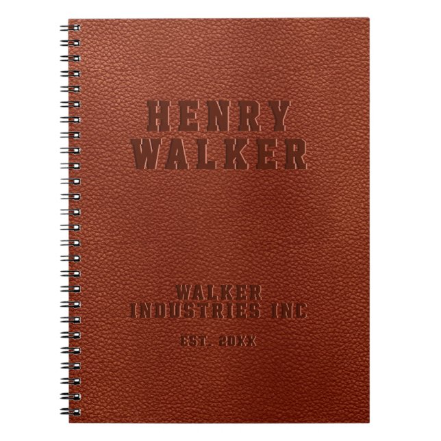 Business Embossed Personlig Brown Vegan Leather Anteckningsbok (Framsidan)