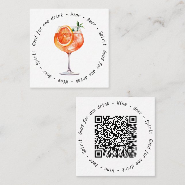 Business Event Aperol QR-kod Drink Voucher Fyrkantigt Visitkort (Fram/baksida)