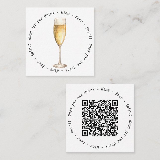 Business Event QR Code Champagne Drink Voucher Fyrkantigt Visitkort (Fram/baksida)