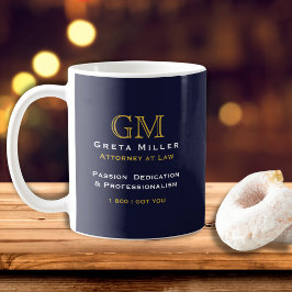 Business Executive Elegant Mörk blått Guld Monogra Kaffemugg