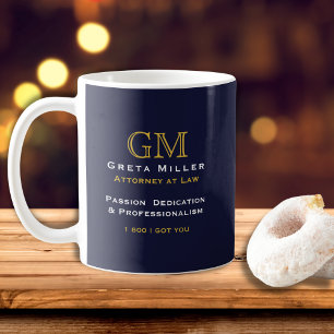 Business Executive Elegant Mörk blått Guld Monogra Kaffemugg