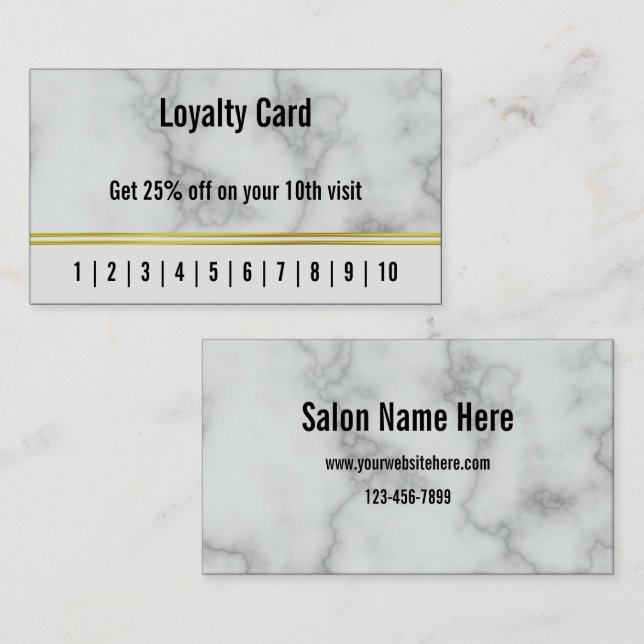 Business Faux White Marble Hair Salon Loyalty Card Visitkort (Fram/baksida)