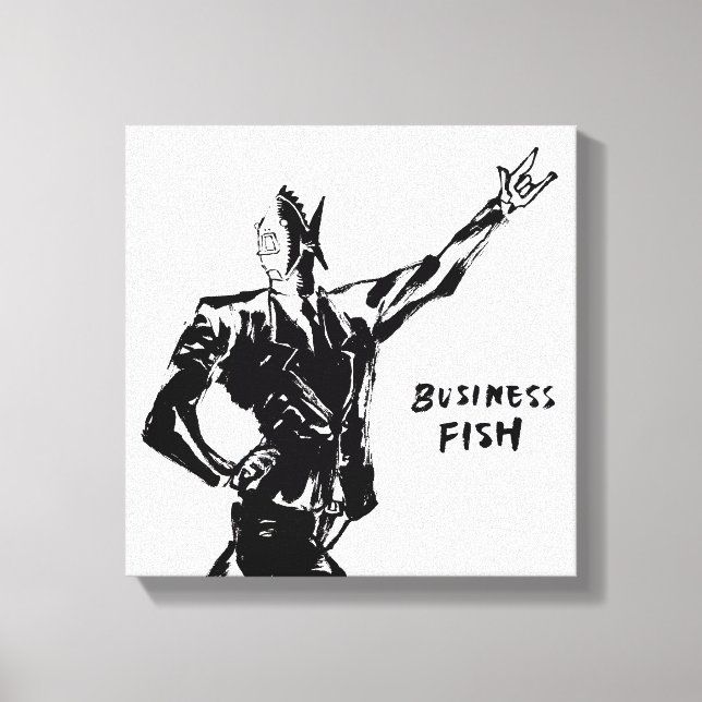 Business Fish Bläck-målning (Version ZEN) Canvastryck (Framsida)