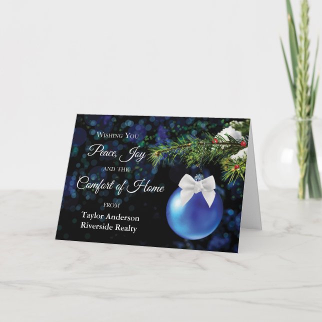 Business From Realtor Custom Name Christmas Blue Kort (Framsida)