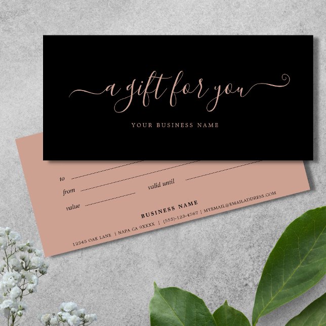 Business Gift Certificate Black ro guld rosa (Black and Pink Business Gift Certificates)