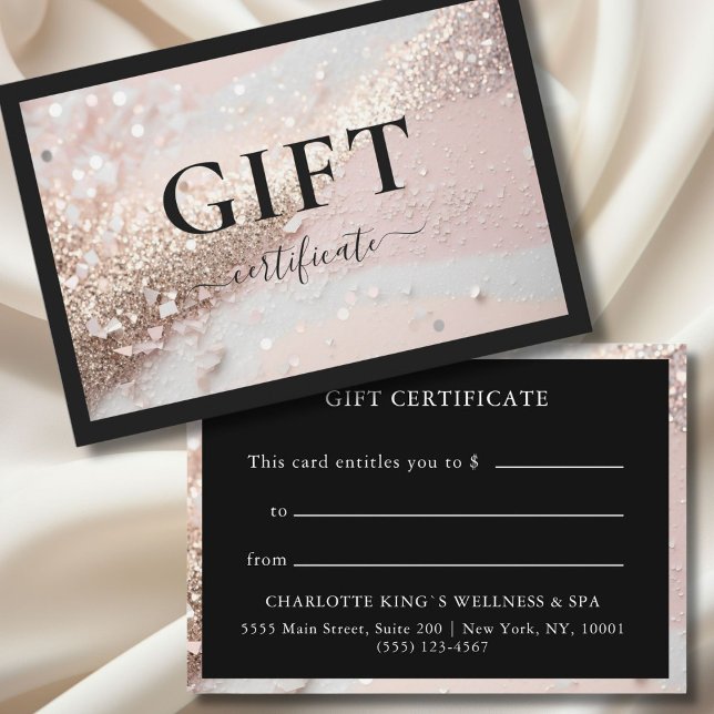 BUSINESS GIFT CERTIFICATE | GLITTER | (PERSONALIZED BUSINESS GIFT CERTIFICATE | modern, glitter & black.)