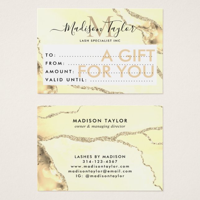 Business Gift Certificate Guld Glitter Agate Visitkort (Framsida & baksida)
