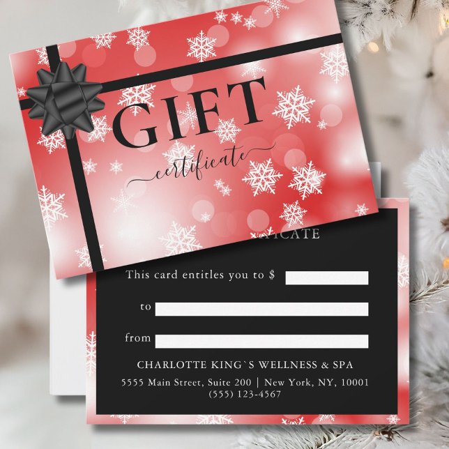 BUSINESS GIFT CERTIFICATE | Modern | Ribbon |  (BUSINESS GIFT CERTIFICATE | Modern | Ribbon | Snow Pattern.)