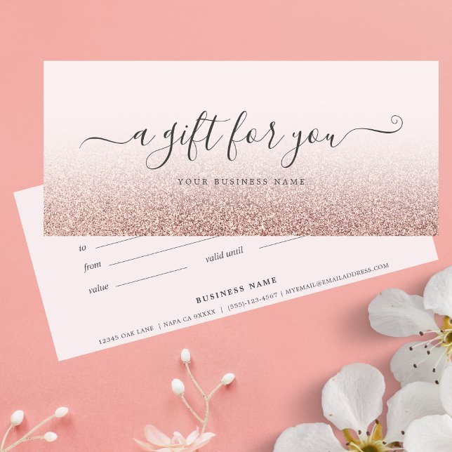 Business Gift Certificate Ro Guld Ombre (Rose Gold Ombre Gift Certificate)