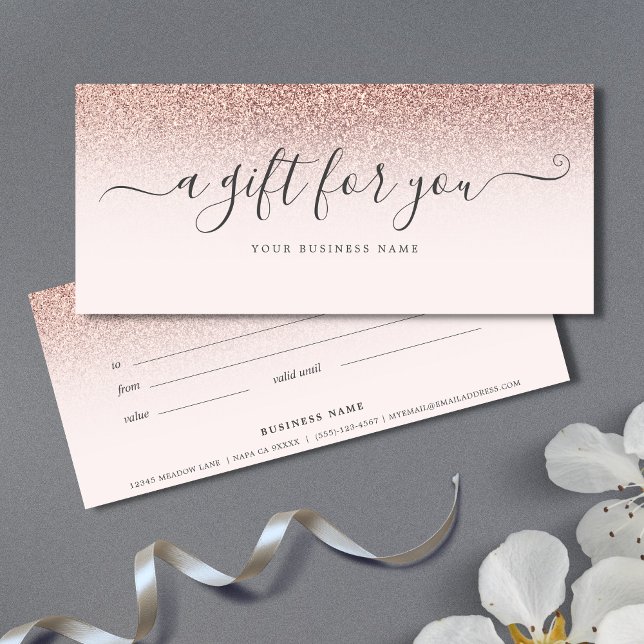 Business Gift Certificate Ro Guld Ombre (Rose Gold Ombre Gift Certificate)