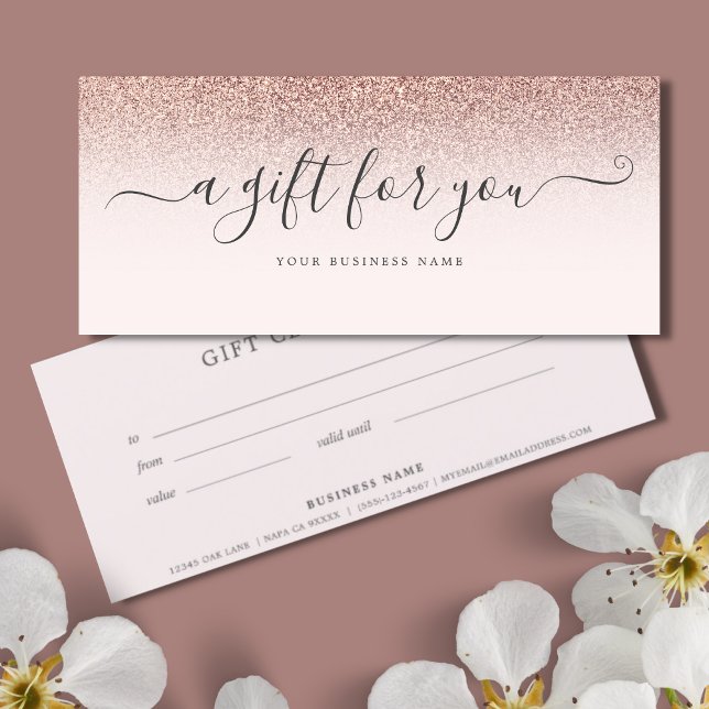 Business Gift Certificate Ro Guld Ombre (Rose Gold Glitter Business Gift Certificate)