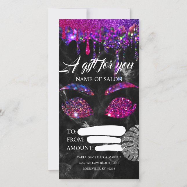 Business Gift Certificate Rosa Guld Glitter Agate (Framsida)