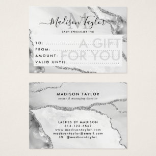 Business Gift Certificate Silver Glitter Agate Visitkort