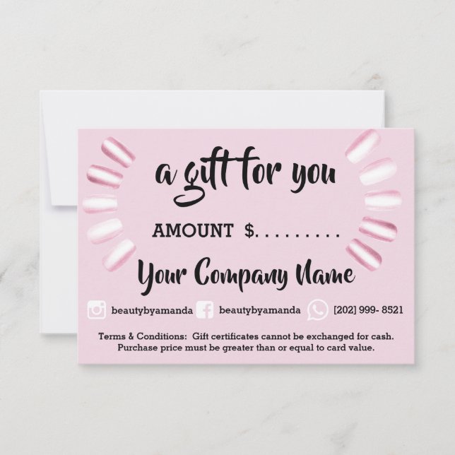 Business Gift Certificate Simple Social Nagel Rosa (Framsida)