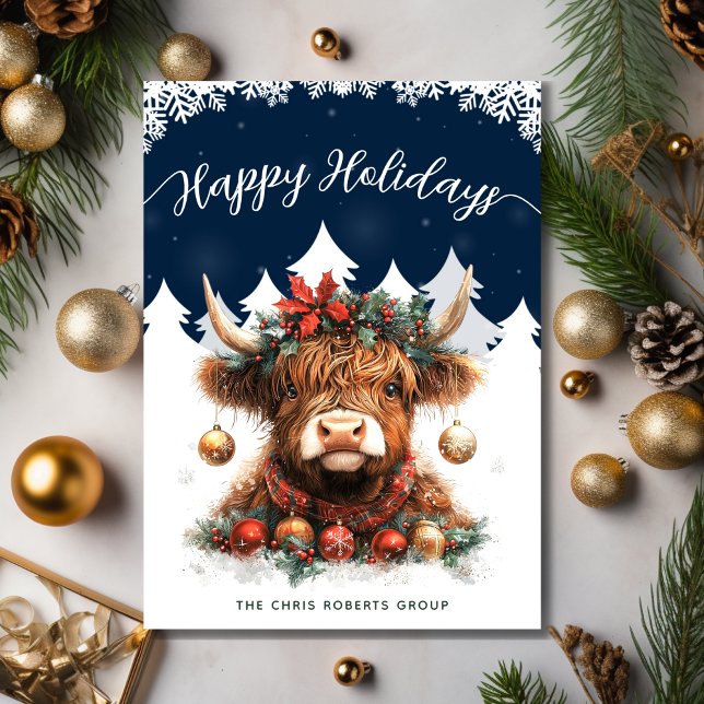 Business Glad Jul Festiv Highland Ko Julkort (Skapare uppladdad)