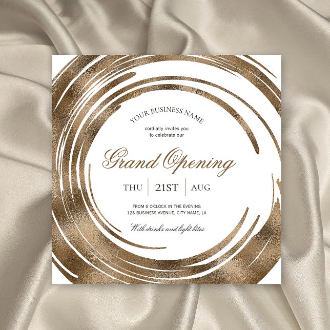 Business Grand Open Chic Elegant Gold Glitter Inbjudningar (Create elegant white & gold invitations for your business grand opening with this stylish template)