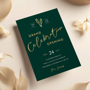 Business Grand Open Chic Emerald Grönt & Guld Inbjudningar