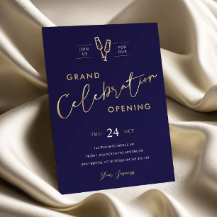 Business Grand Open Chic Navy Blue & Faux Guld Inbjudningar