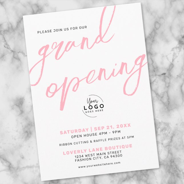 Business Grand Opening Logo Pink Elegant Inbjudningar (Business Grand Opening Logo Pink Elegant Invitation)