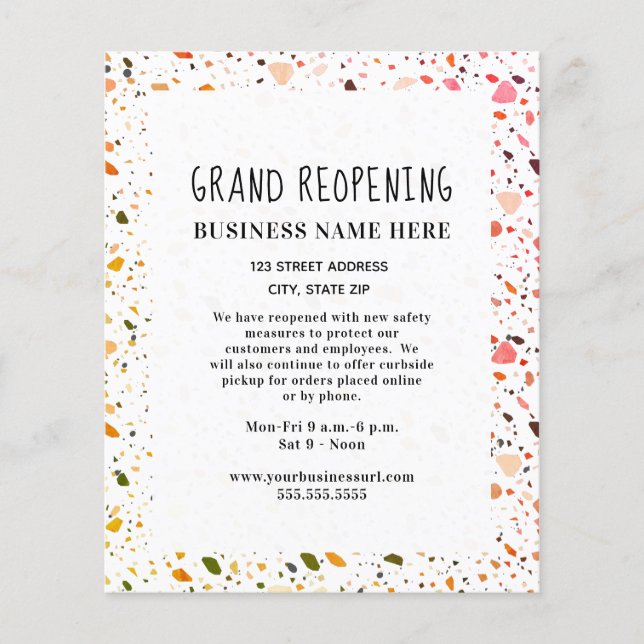 Business Grand Reöppning Covid Safety Terrazzo Flygblad (Framsidan)