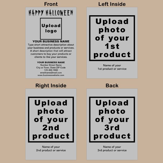 Business Halloween Grått-mappat gratulationskort Kort (Gray Halloween folded greeting card with your business brand and products or services.)