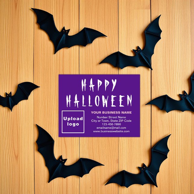 Business Halloween-kort med liten Lila, platt Helg Julkort (Purple Halloween business flat holiday card)