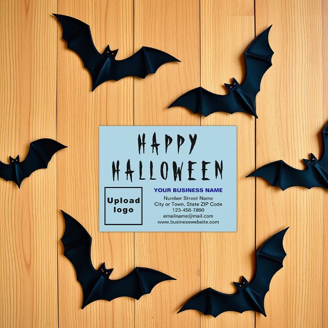 Business Halloween - liten, ljusblå plattform Julkort (Light blue Halloween business flat holiday card)