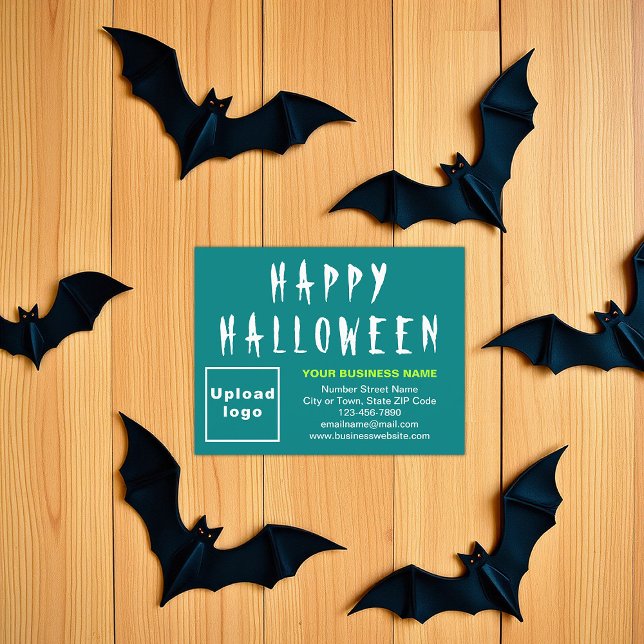 Business Halloween Small Teal Grönt - platt Julkort (Teal green Halloween business flat holiday card)