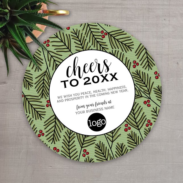 Business Hälsning med Logotyp - Cheers - Gräs Gren Julkort (Cheers to the New Year - Holiday Greeting Cards)