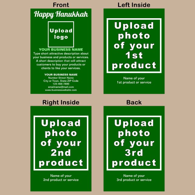 Business Hanukah Grönt-mappat gratulationskort Kort (Green Hanukkah folded greeting card with your business brand and products or services.)