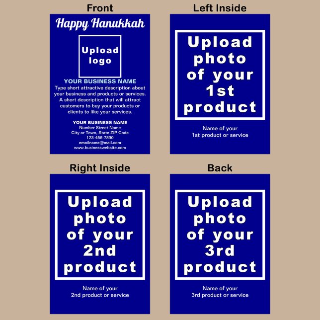 Business Hanukkah Blue Folged Helgdag Card Helgkort (Blue folded holiday card for Hanukkah with your business brand and products or services.)