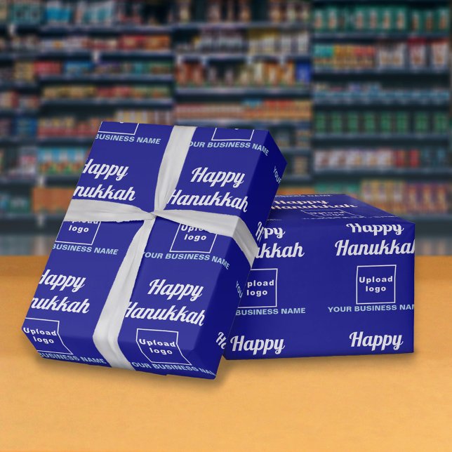 Business Hanukkah Blue Wrapping Papper Presentpapper (Hanukkah greeting, business name and logo on blue wrapping paper)