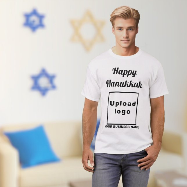 Business Hanukkah Hälsning on White T-Shirt (Hanukkah greeting, business name and logo on white t-shirt)
