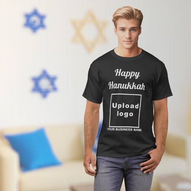 Business Hanukkah Hälsning på Black T-Shirt (Hanukkah greeting, business name and logo on black t-shirt)