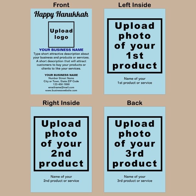 Business Hanukkah Light Blue Foleting Card Kort (Light blue Hanukkah folded greeting card with your business brand and products or services.)