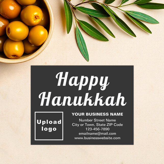 Business Hanukkah Small Black Flat Helgdag Card Julkort (Business brand with Hanukkah greeting on black flat holiday card)