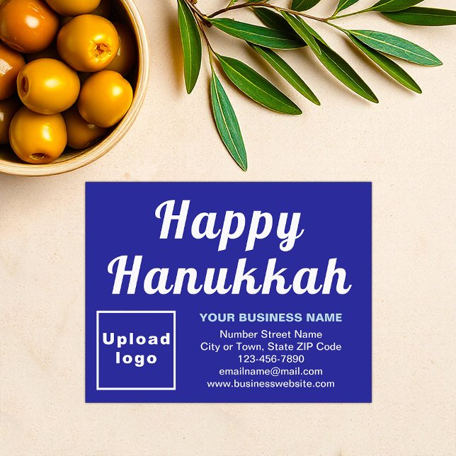 Business Hanukkah Small Blue-platta Helgdag-kort Julkort (Business brand with Hanukkah greeting on blue flat holiday card)