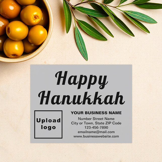 Business Hanukkah Small Grått Flat Helgdag Card Julkort (Business brand with Hanukkah greeting on gray flat holiday card)