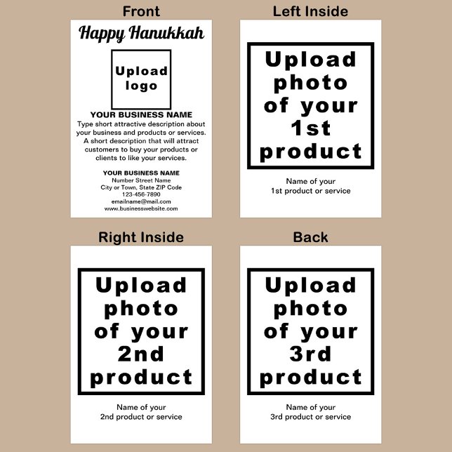 Business Hanukkah White Foleting Card Kort (White Hanukkah folded greeting card with your business brand and products or services.)