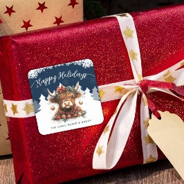 Business Happy Holidays Cute Festive Highland Cow Fyrkantigt Klistermärke