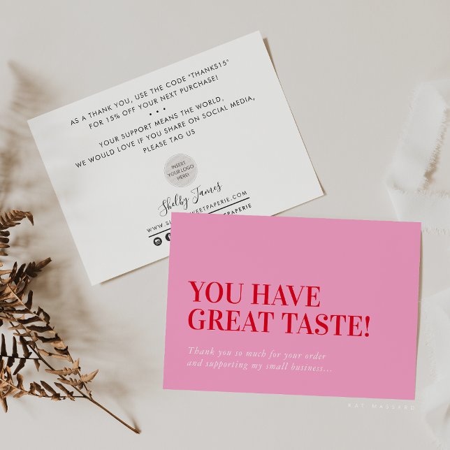 BUSINESS INSERT modern tack för söt röd rosa Kort (Skapare uppladdad)