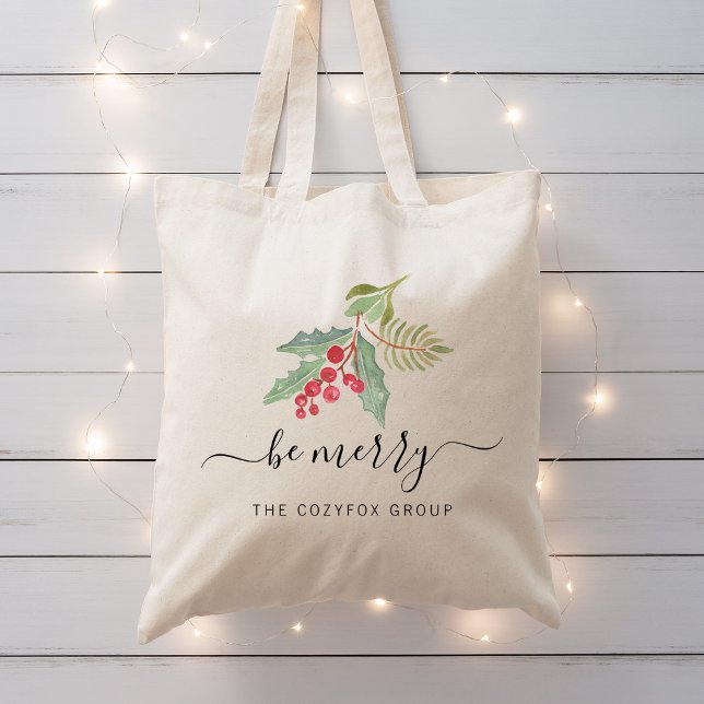 Business jul Watercolor Greenery Tygkasse (Business Christmas Watercolor Greenery Tote Bag)