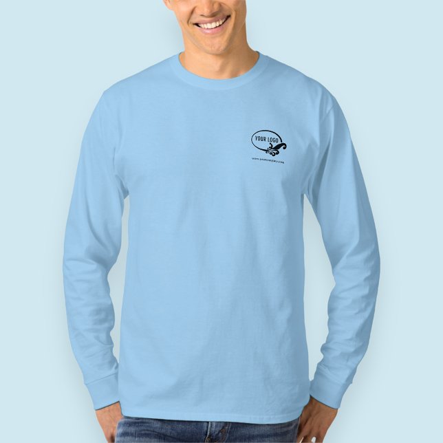 Business Långärmad Shirt Anpassningsbar Corporate  Tee (MISOOK Men’s Light Blue Long Sleeve Shirt with Logo)