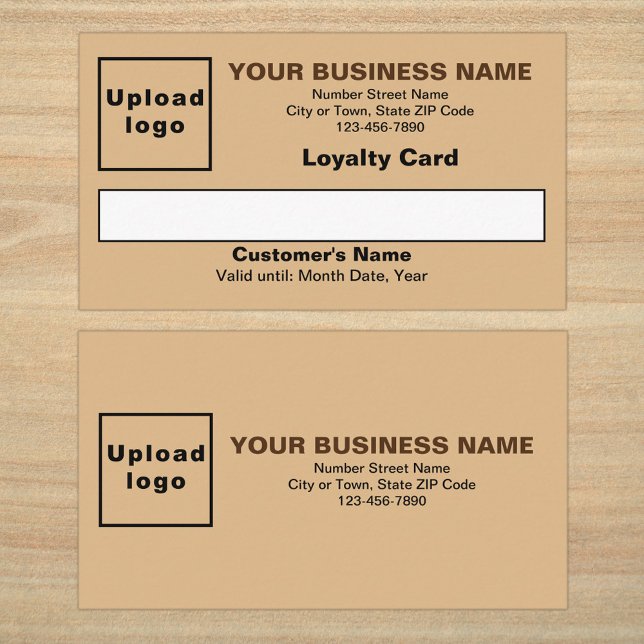 Business Light Brown - platta förmånskort Lojalitetskort (Front and back sides of light brown loyalty card. Loyalty card for your loyal customers.)